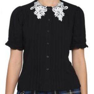 ISO Black & White Lace Collar Girls Woven Button-Up